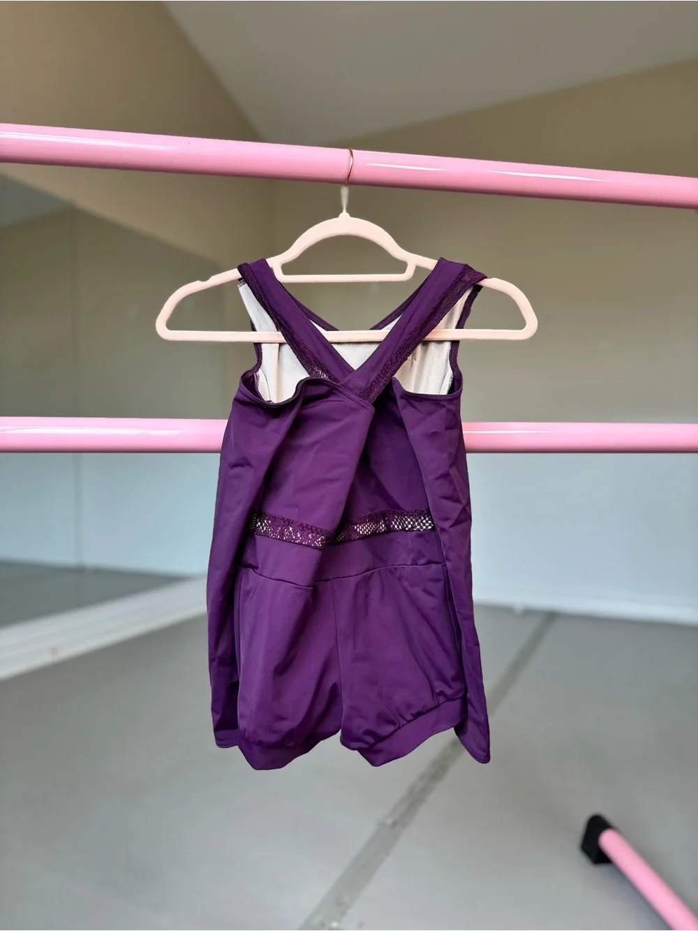 Weissman Purple Dance Modern Leotard with Mesh Trim